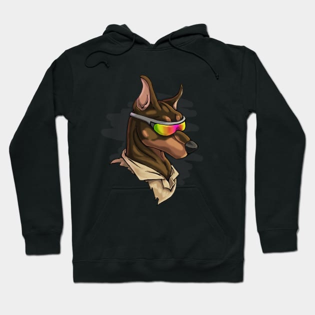 Cool Brown Doberman with Shades Hoodie by Bamsdrawz